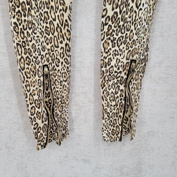 7FAM 7 For All Mankind Leopard Cheetah Skinny Jeans Gold Zippered Ankles - Picture 8 of 16